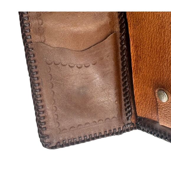 Vintage Hand Tooled Leather Wallet Horse Acorns Embossed Bifold Whip Stitched 8" - Picture 9 of 15